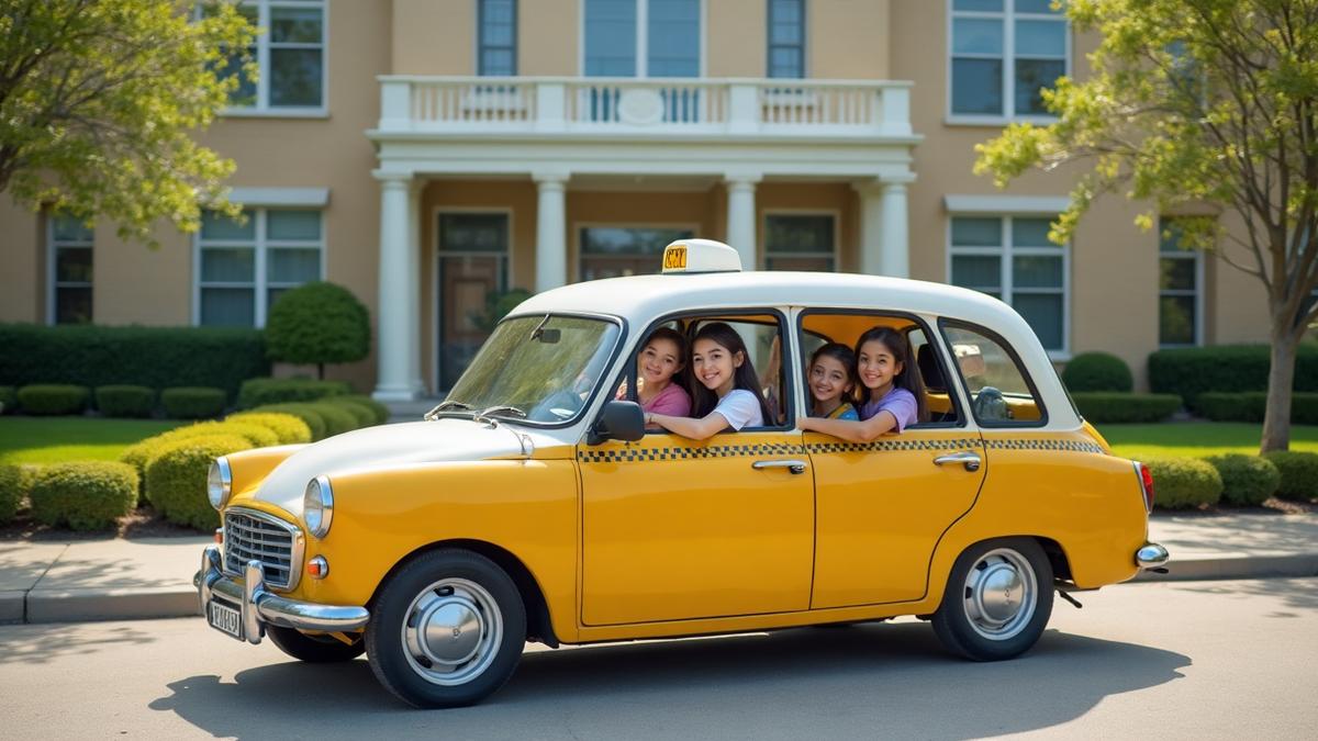 School cab dropping children their homes safely